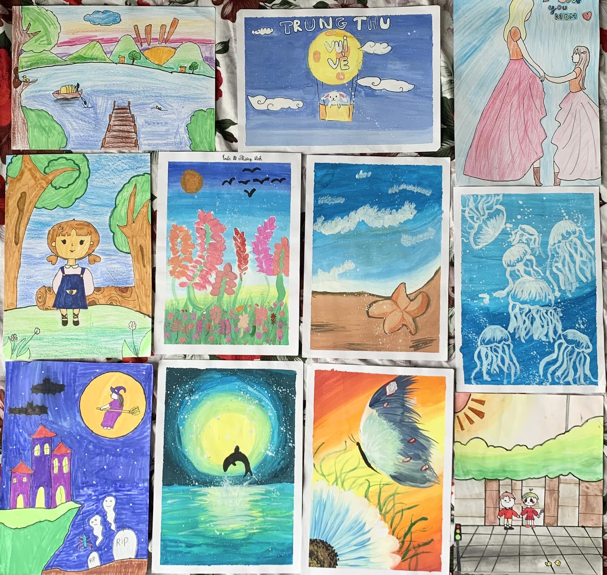 Kids canvas painting activity with babysitter (screen-free creative time) during daily care