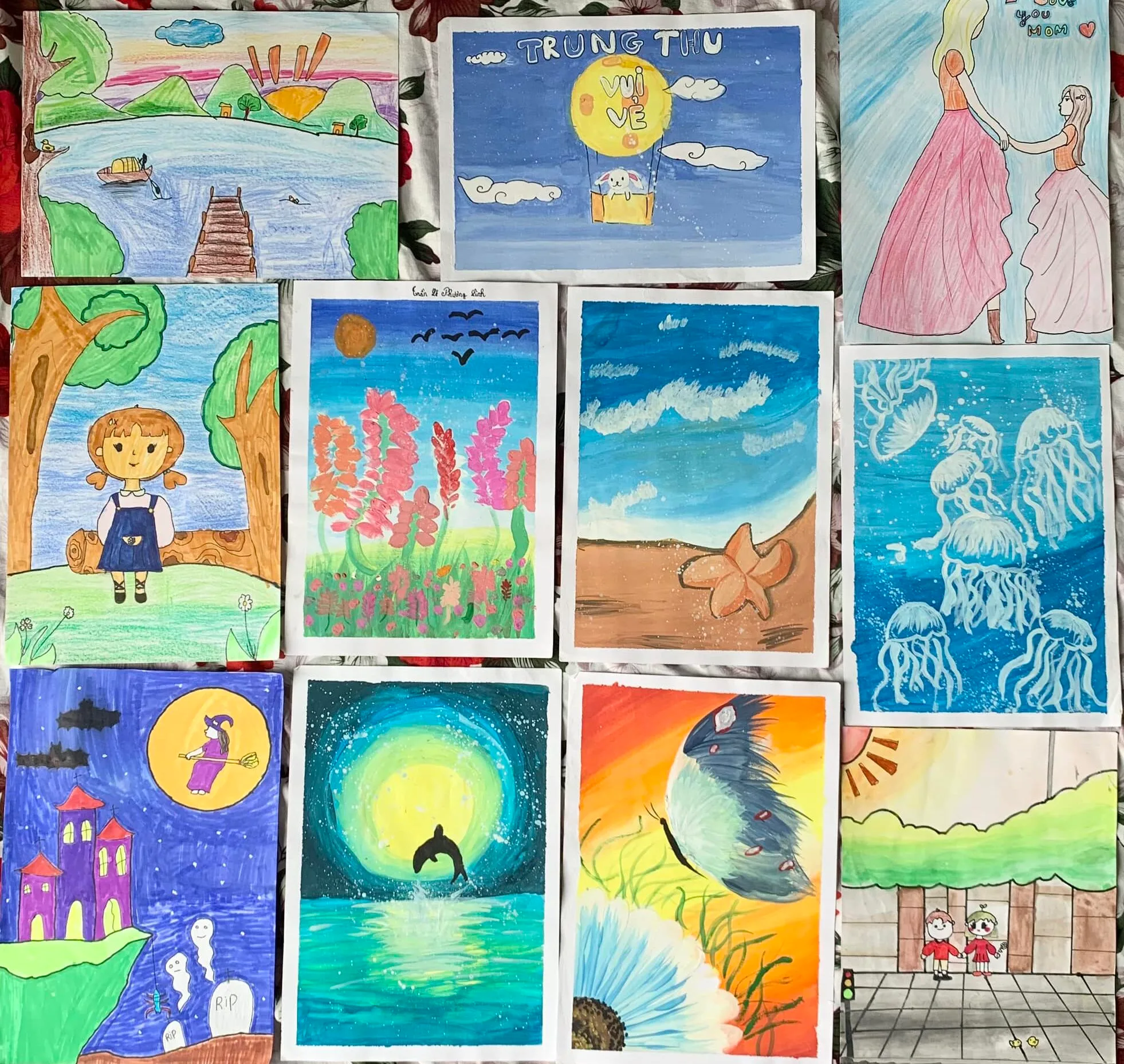 Kids canvas painting activity with babysitter (screen-free creative time) during daily care