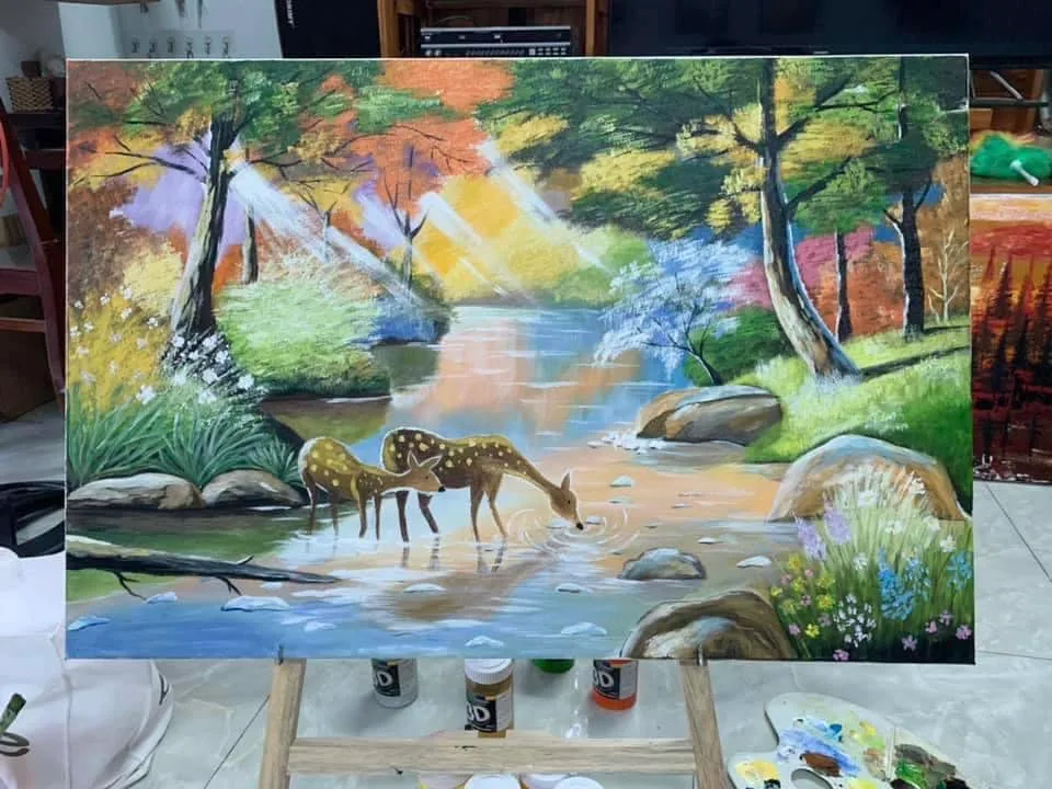 Kids painting and creative art time with nanny - screen-free kids activity in Vietnam