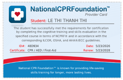 CPR AED First Aid certificate for private resort babysitting in Hoi An and Da Nang