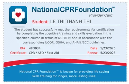 CPR training certificate for childcare safety awareness in Hoi An and Da Nang